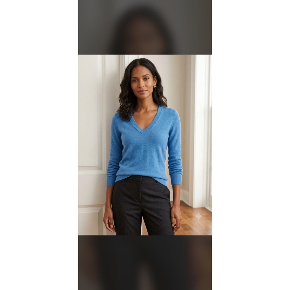 Unbranded 100% Cashmere V-Neck Pullover Sweater Blue Women Size Small